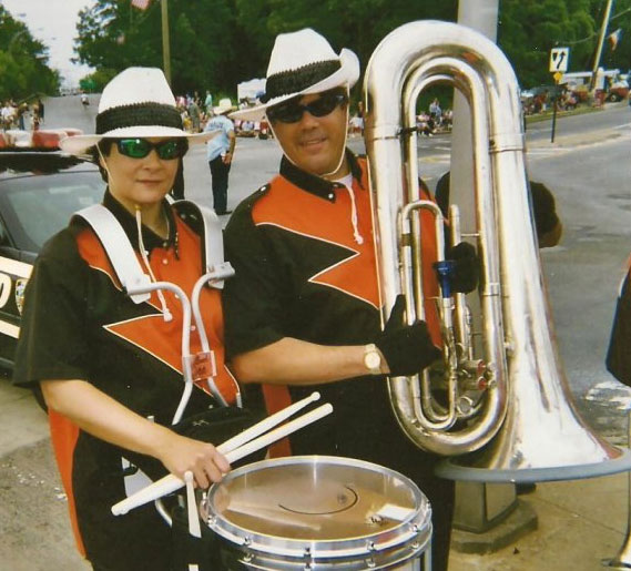 At a parade with the Melrose Blackhawks Drum & Bugle Corps