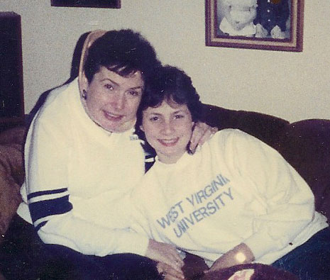 Mom and me in our WVU shirts