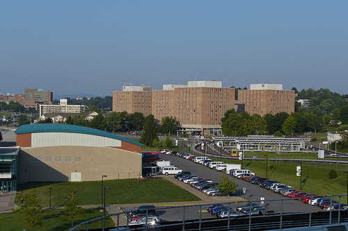 Evansdale Campus; Towers residence hall on right