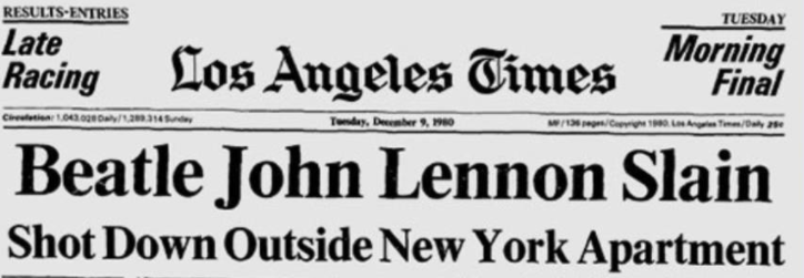 Newspaper headline - John Lennon's murder