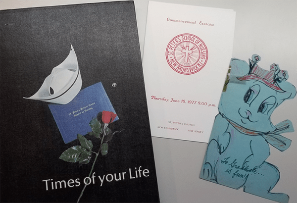 Yearbook cover, commencement announcement, and a card I made