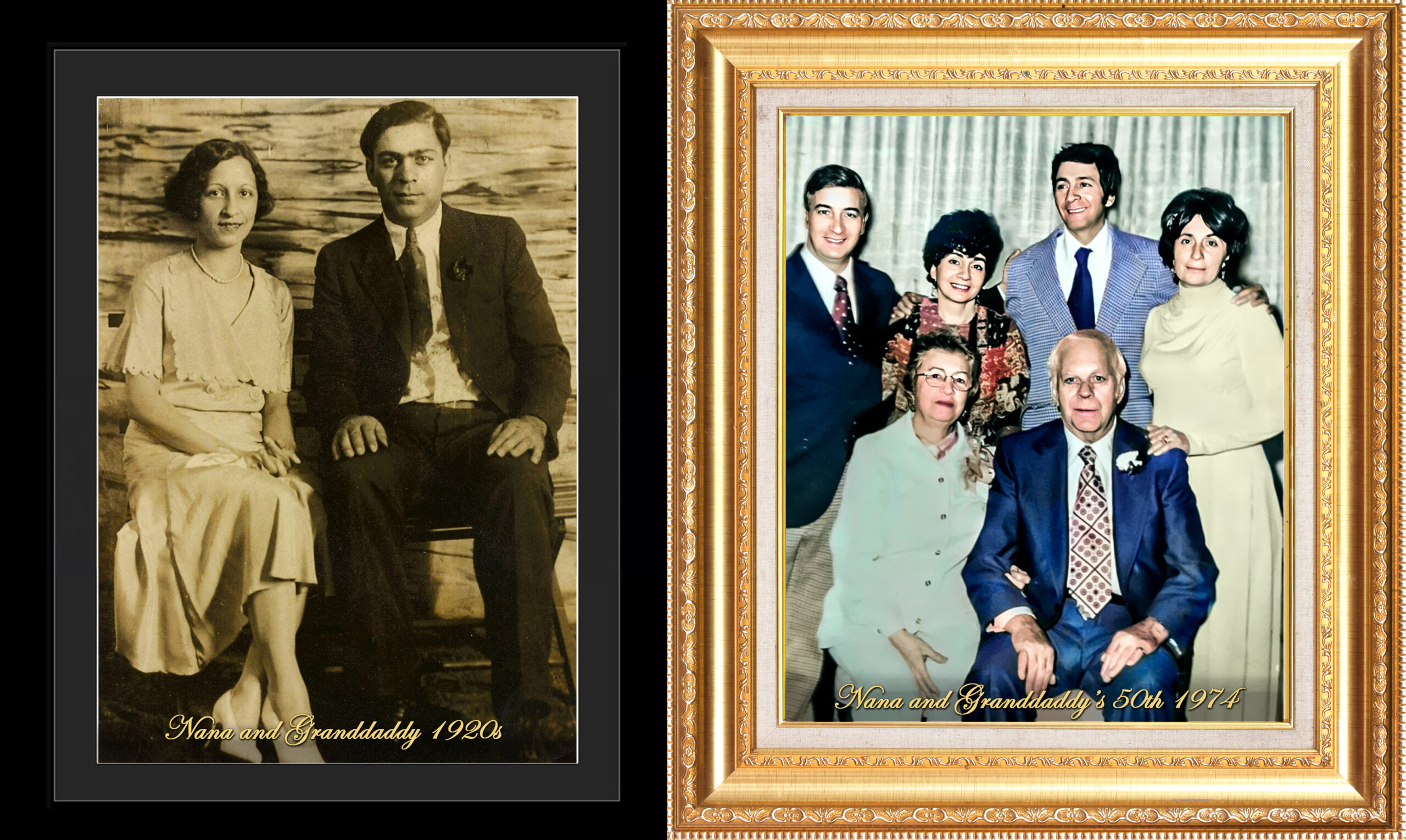 Nana and Grandaddy early in their relationship and at their 50th anniversary party