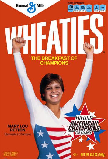 Mary Lou Retton on a Wheaties cereal box